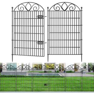 10 Panels No Dig Tall Garden Fence with Gate – 44" H X 23.6' L Rustproof Metal Dog Fence Outdoor for Yard, Decorative Animal Barrier Fence for Pet, Garden Border, Patio, Flower | Temporary Fencing