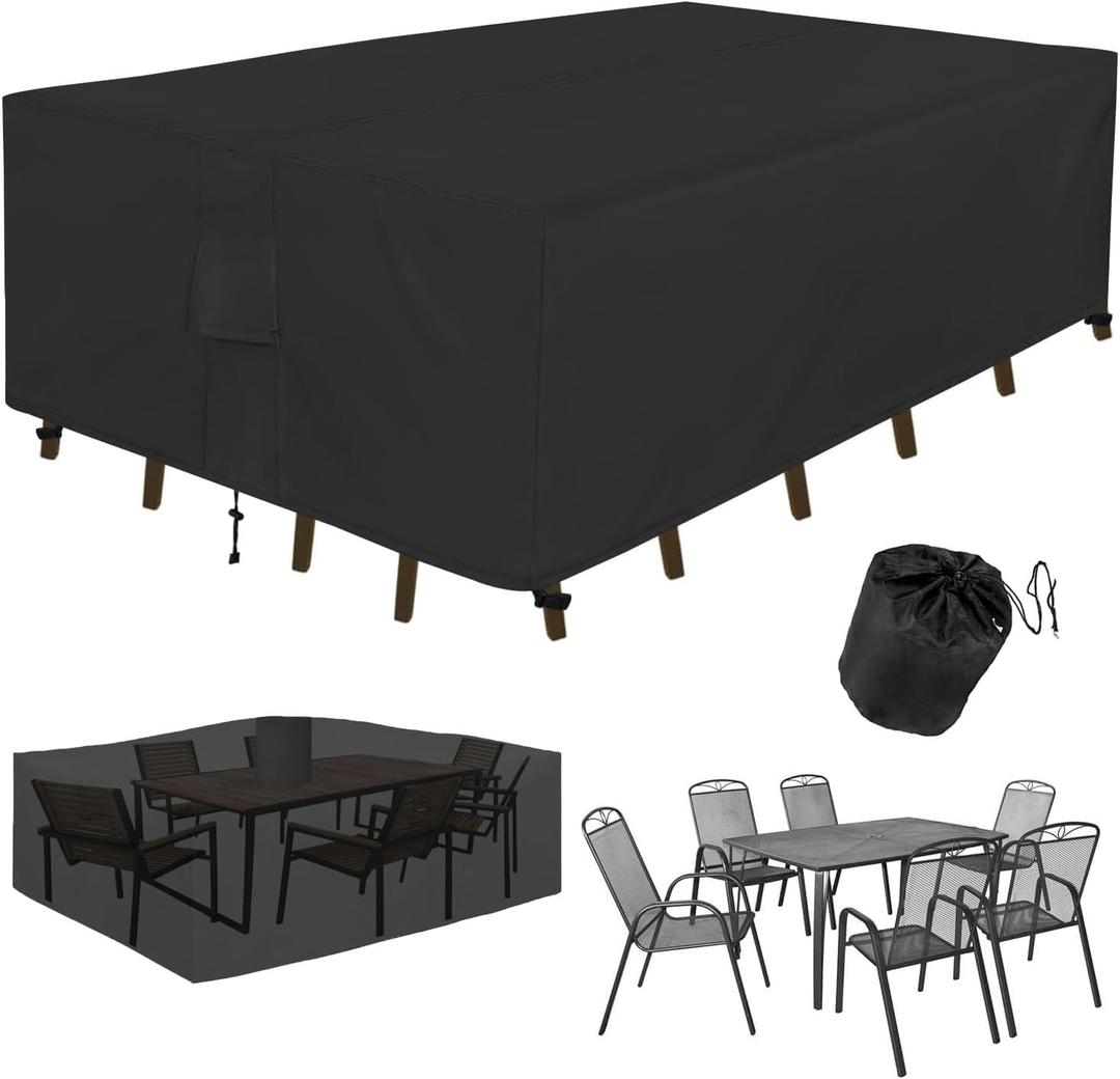 Patio Furniture Covers 108" L x 82" W x 28" H Outdoor Table Furniture Cover Waterproof Rectangle 600D Table and Chair Set Cover for Deck Lawn and Backyard Wind Dust Proof Anti-UV