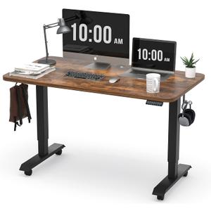 Monomi Electric Height Adjustable Standing Desk, 48x24 Inches, Ergonomic Home Office Sit/Stand Up Desk with Two-Piece Desktop (Black Steel Frame/Rustic Brown Top)