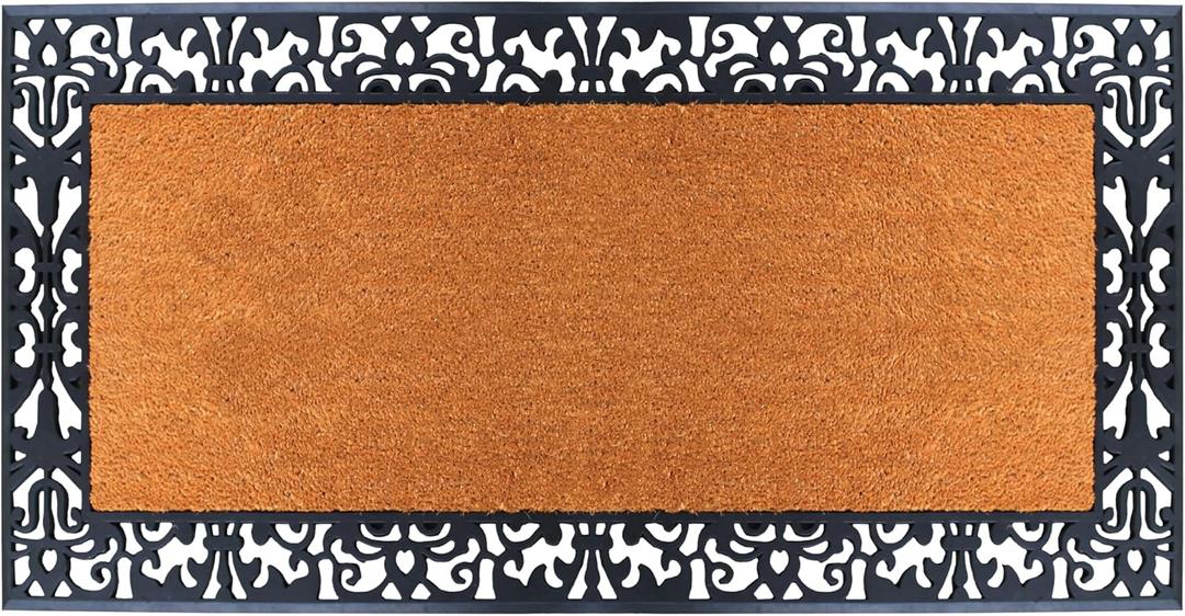 A1 Home Collections Natural Coir & Rubber Door Mat, 30"x60"  Thick, Durable, Heavy Duty, Anti-Shed, Fade-Resistant, Long-Lasting Outdoor Entrance Large Doormat for Front Porch (2'6" x 5' (Rectangular), Paisley Border Black)