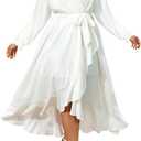 SCOMCHIC Women Plus Size Formal Dresses Fall Long Sleeve Faux Wrap V Neck High Low Ruffle Cocktail Wedding Guest Maxi Dress Size: 4X-Large Plus