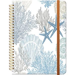Ruled Spiral Writing Notebook,A5 Hardcover Lined College Journal for Women,Strong Twin-Wire Binding with Premium Paper,8.4" X 6",Perfect for School,Office,Home(Sea Shells Coral Stars)