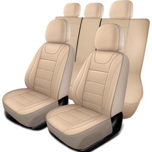 HChengkikz Car Seat Covers, Quilting Leather Seat Covers Full Set, Waterproof Faux Leather Automotive Seat Covers for Cars, Universal Car Seat Protectors Fit for Suvs, Trucks, Airbag Compatible (N4)