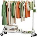 Ekisemio Heavy Duty Rolling Clothes Rack with Wheels and Shelves, 450 lbs Capacity, Portable Garment Rack for Hanging Clothes, Standing Wardrobe for Closet, Bedroom, Commercial Use, Chrome