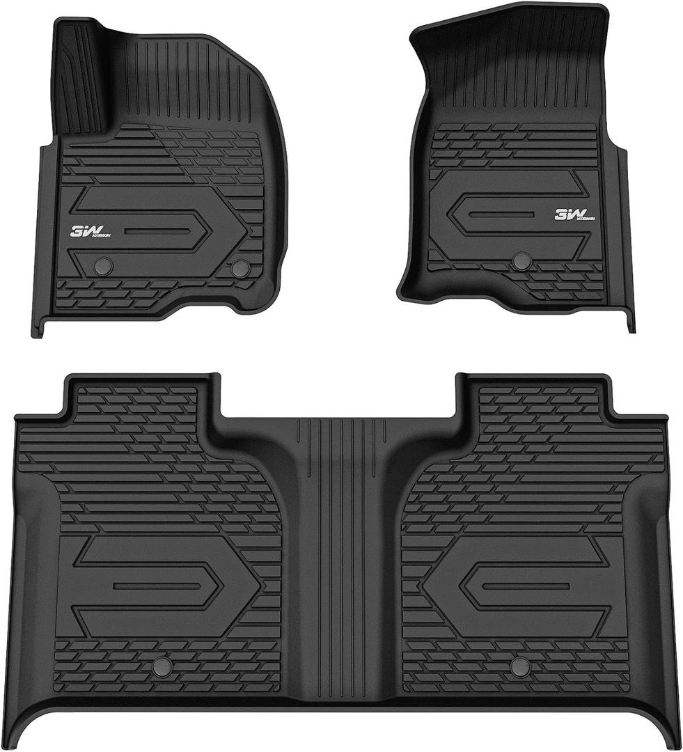 3W Floor Mats Fit for 2019-2024 2025 Chevy Silverado/GMC Sierra 1500 & 2020-2024 2025 Chevrolet Silverado/GMC Sierra 2500 HD/3500HD Crew Cab TPE All Weather Custom Fit, with Factory Carpeted Storage