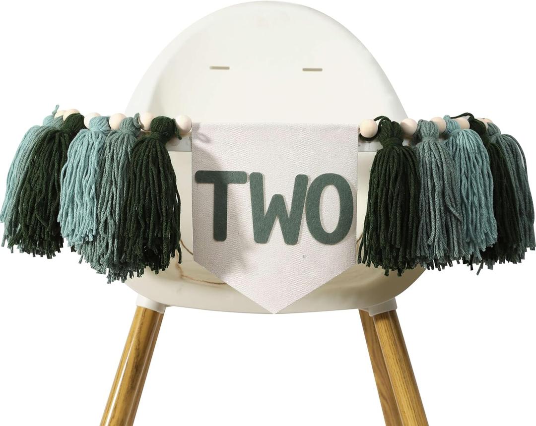 Greenery 2nd Birthday High Chair Banner - Nature Highchair Banner, Two Wild Party Banner, Tassel Bunting