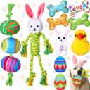 10 Pcs Easter Dog Toys with Squeaker, Includes 4 Plush Bone 2 Rope Toys for Dogs 2 Easter Egg 1 Plush Bunny & Chick for Puppy/Small/Medium/Large Breeds Holiday Pet Gift