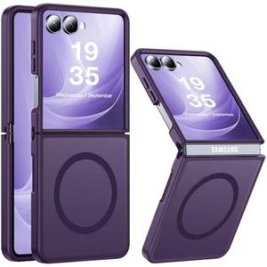 FNDMIL Magnetic for Samsung Galaxy Z Flip 7 Case [Compatible with MagSafe][Anti-Fingerprint][Military Grade Drop Proof] Translucent Hard Back&Soft Silicone Bumper for Flip 7 Phone Case,Fantasy Purple