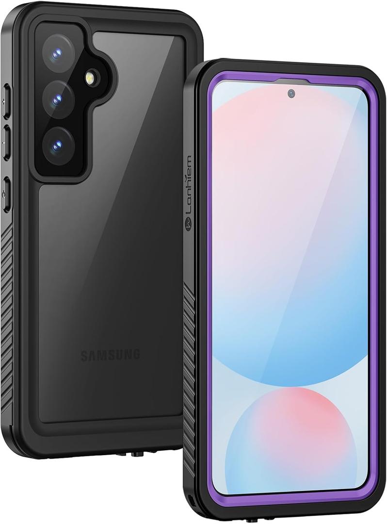 Lanhiem for Samsung Galaxy S24 FE Case, IP68 Waterproof Dustproof, Built-in Screen Protector, Heavy Duty Shockproof Full Body Protective Phone Case for Galaxy S24 FE 5G 6.7 Inch, Purple/Clear
