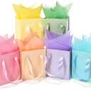 Tenare 12 Pcs Small Gift Bags Mini Paper Bags Bulk Tiny with Handle Tissue for Jewelry Gift Wrapping Happy Mother's Father's Day Birthday Graduation Party Supply(4 * 2.75 * 4.5inch,Pastel)