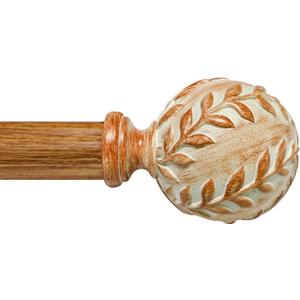 Imitation Wood Grain Curtain Rod for Windows 66 to 120 Inches: 1 Inch Heavy-Duty Adjustable Decorative Curtain Rod With Rustic Leaf Finials for Bedroom & Living Room