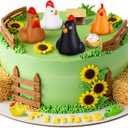 Leinuosen 18 Pcs Chicken Cake Decorations Chicken Birthday Cake Topper Coop Hen Rooster Egg Nest Grass Farm Animal Birthday Party Decorations for Chick Themed Baby Shower Supplies