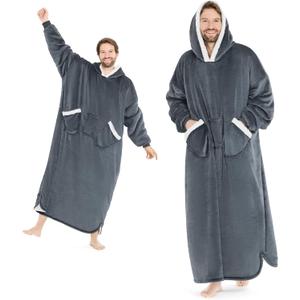 L'AGRATY Oversized Wearable Blanket Hoodie for Adults: Cozy Sherpa Fleece Hoodie Blankets for Women Men - Warm Wearable Blanket Hoodies Sweatshirt with Giant Pocket Slivers(Grey Extended Oversize)