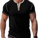 LOGEEYAR Men's Henley Shirts Short Sleeve Basic Casual Shirt Lightweight Button T-Shirts Small, Black 