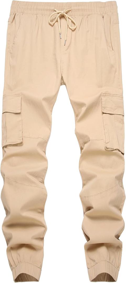 Mens Casual Cargo Joggers Pants Elastic Waist Slim Fit Stretch Chino Work Pants Twill Track Sweatpants Trousers (Black)