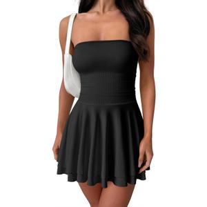 OQQ Women's Mini Dress Summer Cocktail Tube Ruched Waist Ruffle Corset Party A-line Dresses, Small