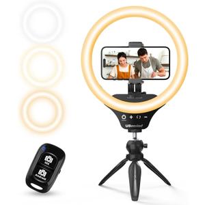 UBeesize 10" Selfie Ring Light with Tripod Stand & Cell Phone Holder, Dimmable Desktop LED Circle Light for Live Streaming/Makeup/YouTube/TIK Tok, Compatible with iOS and Android Phones Black