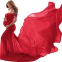 Women Maternity Dress for Photography Mermaid Off Shoulder Elegant Fitted Chiffon Gown Baby Shower Pregnancy Maxi Dresses for Photoshoot Ruched V Neck Long Slim Fit Wedding Photo Props Dress Burgundy One Size