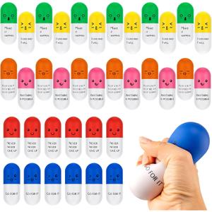 Jenaai 36 Pcs Vitamin Pill Stress Balls Motivational Squeeze Stress Relief Balls Pill Shaped Foam Squeeze Ball Anger Management Toys Grip Strengthener for Adults Anxiety Fidget Nursing