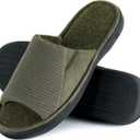 Cozy Men's Open Toe House Slippers Memory Foam,Comfy Slip On Indoor Slipper for Men Breathable, Non-Slip Soft Bedroom Home (Green)