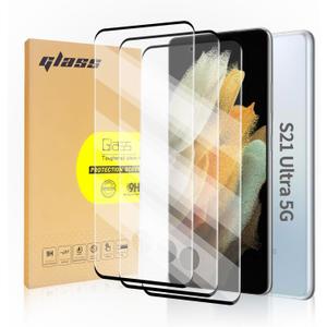 3 Pack Curved Tempered Glass Screen Protector Applicable for Samsung Galaxy S21 Ultra 5G 6.8inch, Support Fingerprint ID Friendly Tempered Glass Screen Protective, HD Clear Scratch Resistant Suitable