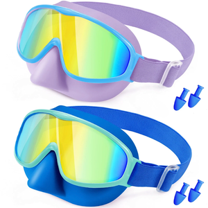 Vvinca Swim Goggles with Nose Cover, Fabric Strap Toddler Kids Swimming Goggles Diving Mask Anti-Fog/UV No Leak for Age 3-15, 04-blue& Purple