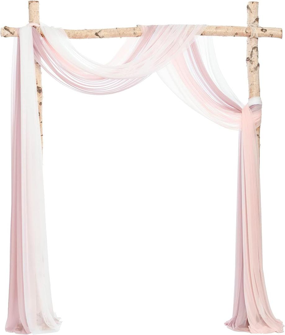 Ling's moment Wedding Arch Draping Fabric 3 Panels 20Ft Chiffon Fabric, Sheer Hanging Drapes Arrangement for Wedding Ceremony Backdrop Outdoors Party Swag Home Decor (Dusty Rose & White & Blush)