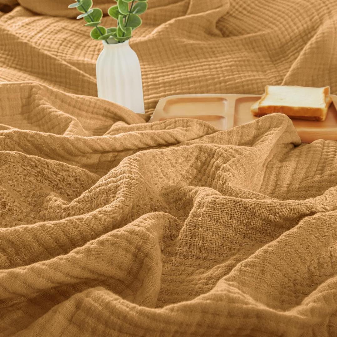 PHF 100% Cotton Muslin Throw Blanket 50" x 60", 4-Layer Lightweight Gauze Throw, Breathable Cloud-Soft Minimalist Blanket for Bed, Couch, Camping & Baby, Honey Yellow, Ideal Gift PHF 100% Cotton Muslin Throw Blanket 50" x 60", 4-Layer Lightweight Gauze Throw, Breathable Cloud-Soft Minimalist Blanket for Bed, Couch, Camping & Baby, Honey Yellow, Ideal Gift