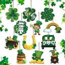Yulejo St. Patricks Day Decorations Wooden Shamrock Ornaments Good Luck Clover Hanging Ornament Craft for Tree Shamrock 12 Styles Irish Saint Patricks Day Tree Hanging Decorations(24 Pieces)