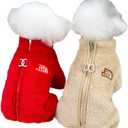 Tangpan Dog Fuzzy Velvet Pajamas, Plush Onesie Soft Dog Winter Clothes for Small Dogs, Pet Puppy Jumpsuit, Doggy Apparel Red Medium