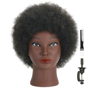 RIHANNAHAIR Kinky Curly Mannequin Head 100% Real Human Hair Manikin Doll Style Head with Stand for African American Practice Braiding Styling Updos Cosmetology Barber Training
