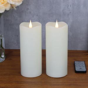 Flameless Candles with Remote Timer, 3D Moving Flickering Flame Battery Operated Candles Lasting 1000+ Hours, 3" x 7" Ivory Real Wax Electric LED Pillar Candles, Set of 2
