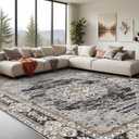10x14 Washable Vintage Rug: Oriental Rugs for Living Room Non Slip Backing Stain Resistant Large Indoor Carpet for Bedroom Area Rug Dining Room Decor(Black,10x14FT)