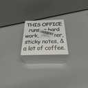 2 x Funny Office Desk Decor Sign for Work Women Men, Funny Coworker Colleague Boss Gift, This Office Runs on Hard Work Laughter, 5x5 inches