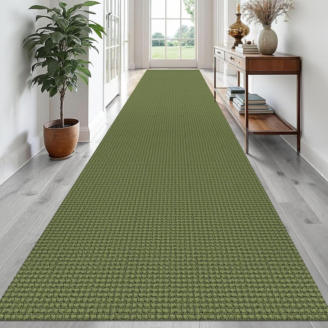 EARTHALL Runner Rug 3x20 Ft Washable Runners for Hallways Extra Long Woven Non Slip Entryway Runner Braided Kitchen Runner Indoor Outdoor Carpet Runners for Hotels, Officel, Stair, Green