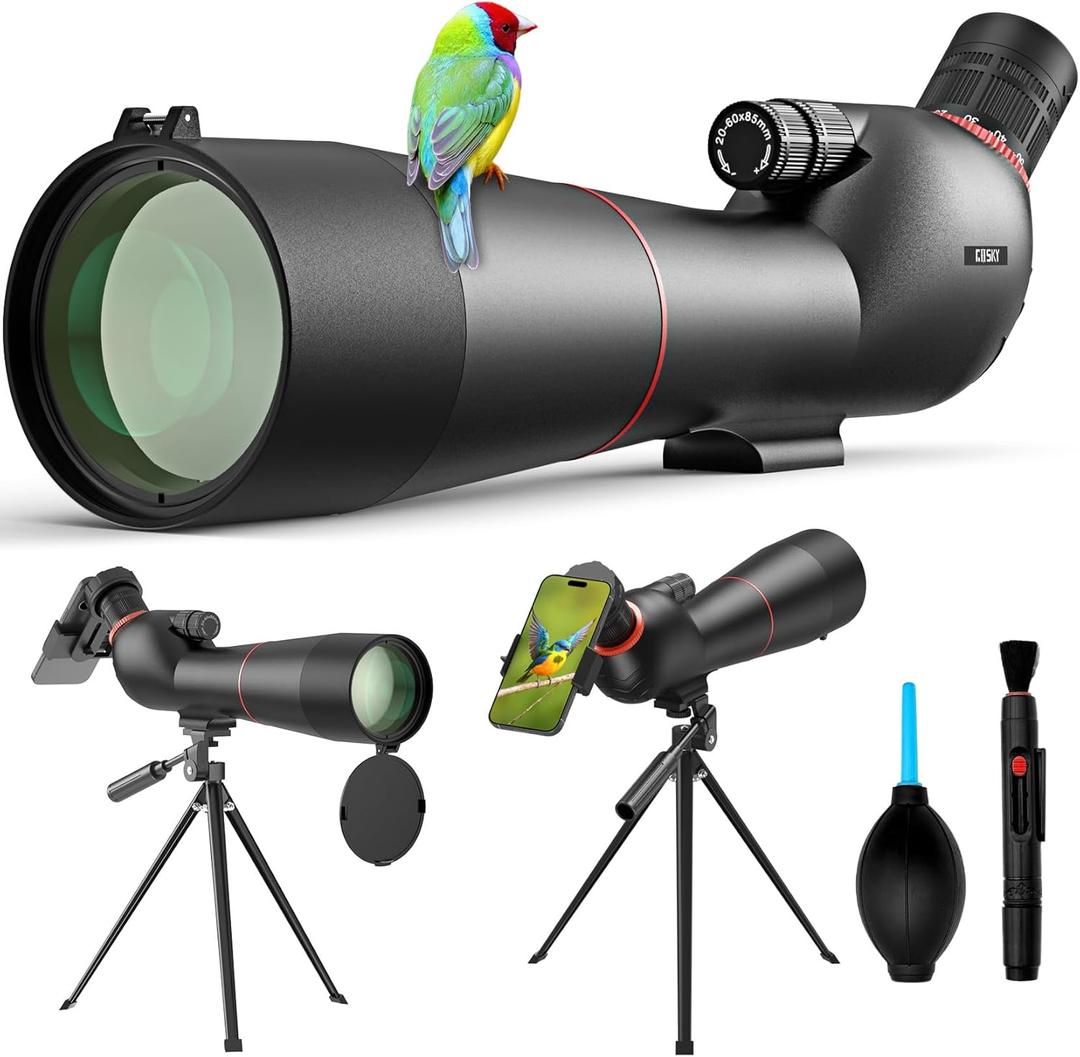 Gosky 20-6085 Spotting Scope with Tripod - Phone Adapter, Dual Focusing Spotter Scope for Bird Watching, Wildlife Scenery (Black)