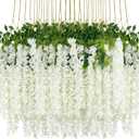 48Pcs Artificial Wisteria Flowers 3.6 Feet/Piece White Dense Artificial Fake Wisteria Vine Ratta Hanging Garland Silk Flowers String Home Party Wedding Decor(White-Dense)