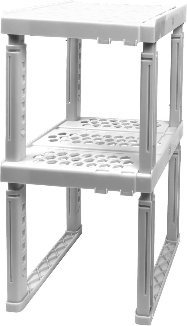 Piffny 2 Pack Locker Organizer Shelf, Adjustable Width and Height, Ideal for School, Office, and Gym Lockers, White, PLKSLF01
