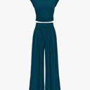 PRETTYGARDEN Women's Summer 2 Piece Outfits 2025 Cap Sleeve Ruched Slim T Shirt Ribbed Knit Wide Leg Pant Sets Tracksuit, Size L