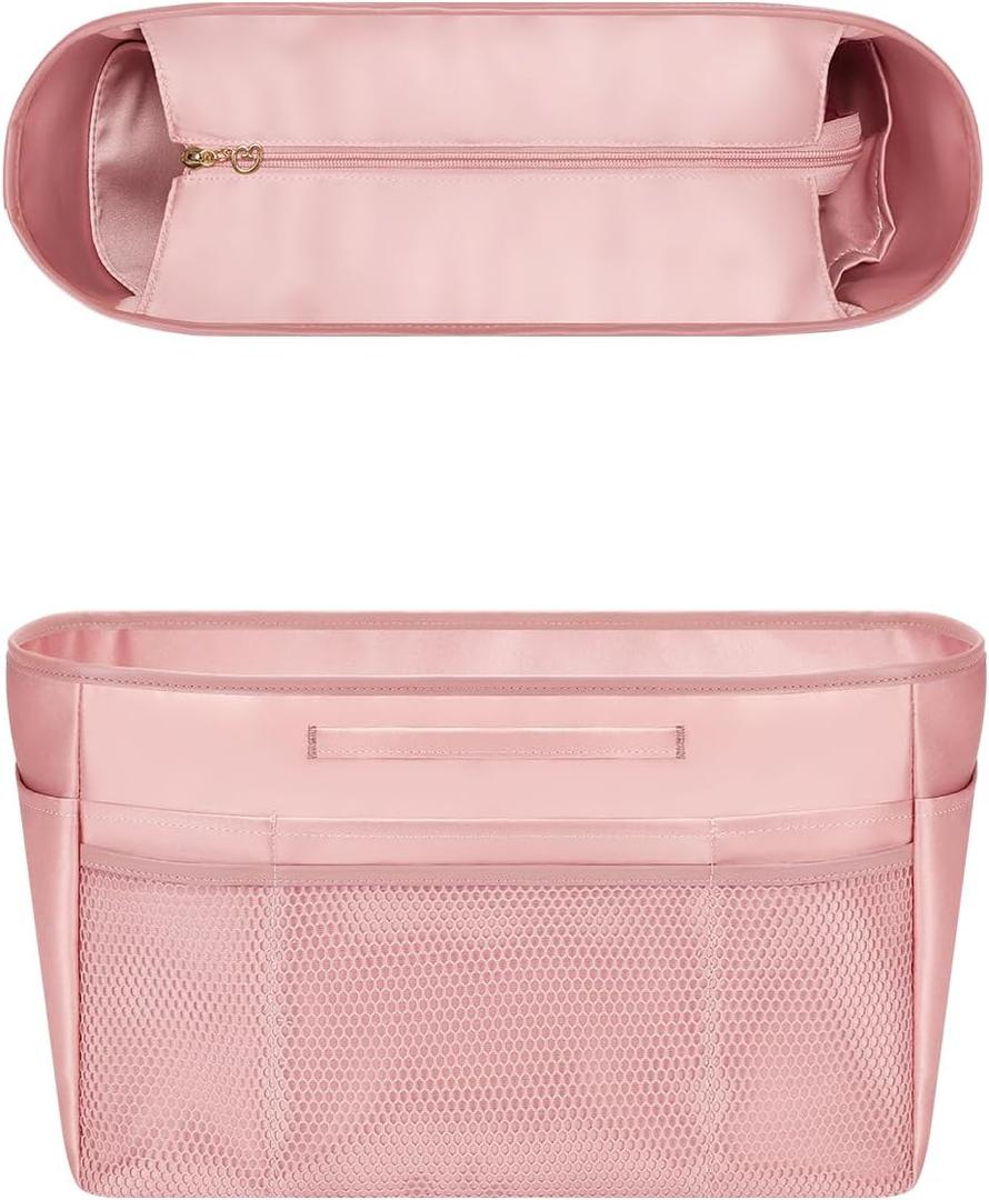 GIVLEFLY Tote Organizer Insert with Multiple Pockets Zipper Purse Dividers with Handle Lightweight Purse Liner with Cup Holder Fit for Longchamp Small Size and Neverful and More (Small,Pink)