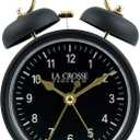 La Crosse Clock 617-3314BG Black Twin Bell Quartz Alarm Clock with Silent Sweep Movement