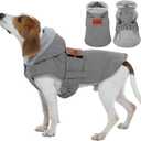 FUAMEY Thermal Dog Coat Medium, Warm Hooded Dogs Jacket Misty Walks, Waterproof Sleeveless Puppy Vest Snow Suit with Harness Hole, Adjustable Cold Weather Pup Outfits (Gray, M)