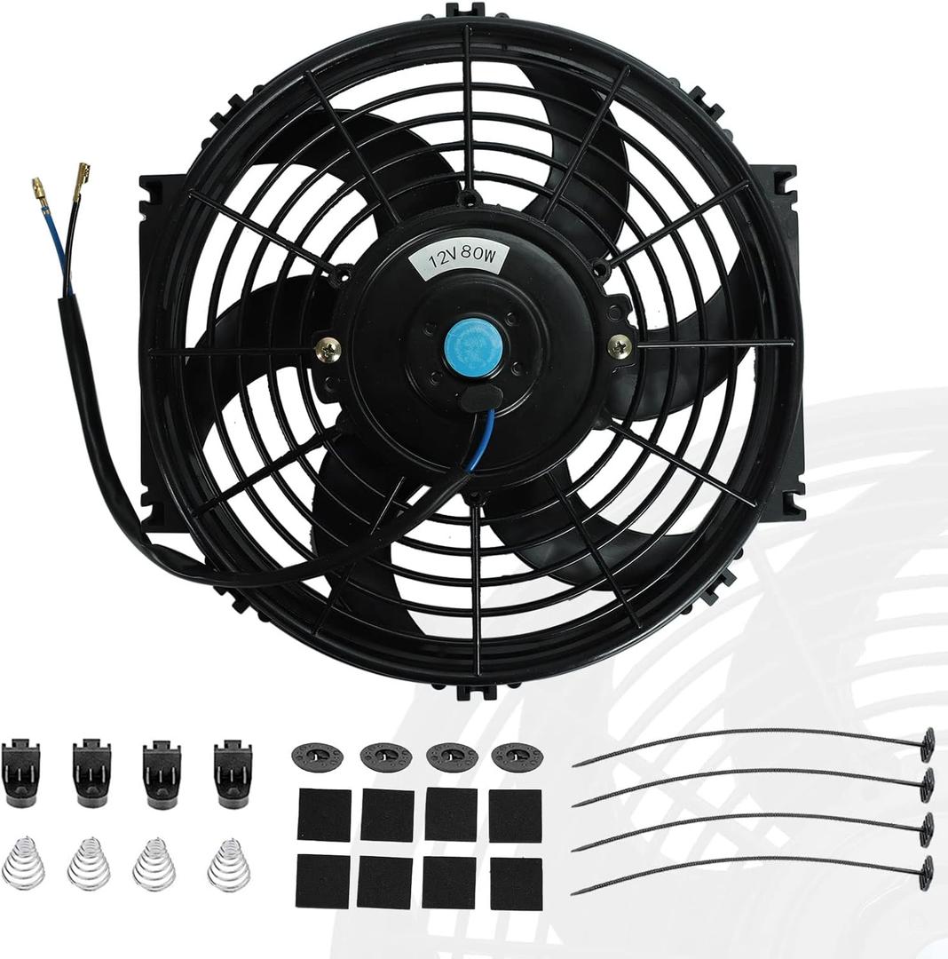 10" inch Slim Fan Push Pull Electric Radiator Cooling Fans 12V Mount Kit Unversal Black