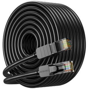 Cat 6 Ethernet Cable 100 ft, Indoor/Outdoor High Speed 10Gbps Internet Cable, 26awg UTP Black RJ45 LAN Patch Cables, Ethernet Cord Suitable for Games, Computers, Televisions, Routers, Printers