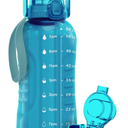 AQUAFIT 64 oz Water Bottle with Time Marker - 2in1 Straw & Chug Lid - BPA Free Big Water Bottle with Straw - Gym Water Bottle with Strap - Water Jug (64 Ounces, Aqua)