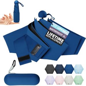 Travel Mini Umbrella Compact Small & Lightweight, UV Rain Protection, Pocket-Sized Folding Umbrellas with Quickdraw & Case for Men Women & Kids Backpack