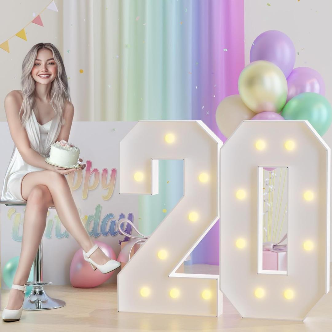 JoyMuse 3ft Marquee Numbers 20, Large Light Up Numbers 20, 20th Birthday Decorations for Girls and Boys, Yellow Light