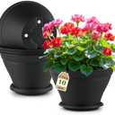 RooTrimmer 5 Pack 10 Inch Plant Pots with Saucers, Plastic Flower Pots with Drainage Holes, Large Planters for Indoor Outdoor Garden, House Plants, Flowers, Herbs, Gardening Gifts, Black