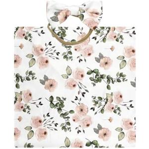 Receiving Blankets for Baby Girls Swaddle Blanket with Headband Set for 0-3 Month Cotton Knitted Newborn Swaddle Wrap Perfect Shower Gift (Green Pink Flower)