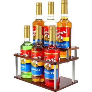 Coffee Syrup Organizer Rack,2-Tier Coffee Syrup Stand Holder for Coffee Station Countertop,6 Bottles Storage Display Shelves, Dressing Cocktail in Coffee Bar (Brown)